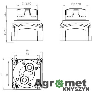 Odłącznik Prądu Akumulatora Kwadratowy, Czarny M10 12/24v 300a/1000a (5sec) Ip54