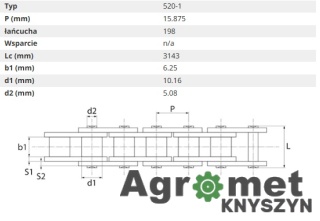 JAG02-0256 Łańcuch napędu motowidła CLAAS NAPĘD NAGARNIACZA 0006454831 198 rolek 645483.41