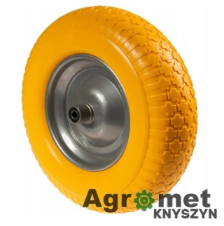 KOŁO POLIURETYNOWE 400X8 17726 KOŁO DO TACZKI ANTYPRZEBICIOWE ŻÓŁTE OŚ 20 20/75/110 PU WÓZEK