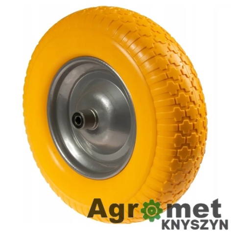 Koło poliuretanowe 400x8 do taczki antyprzebiciowe żółte (oś 20 mm)