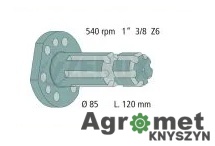 Końcówka wałka przekaźnika mocy 1 3/8", 6 wpustów, długość 120 mm – Renault / Deutz-Fahr